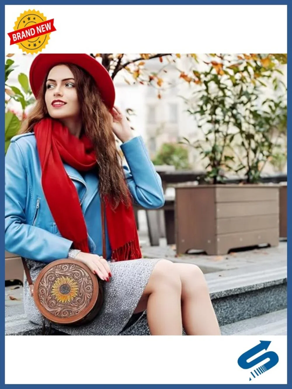 Hand-Stitched Full-Grain Leather Crossbody Bag with Adjustable Strap, Boho